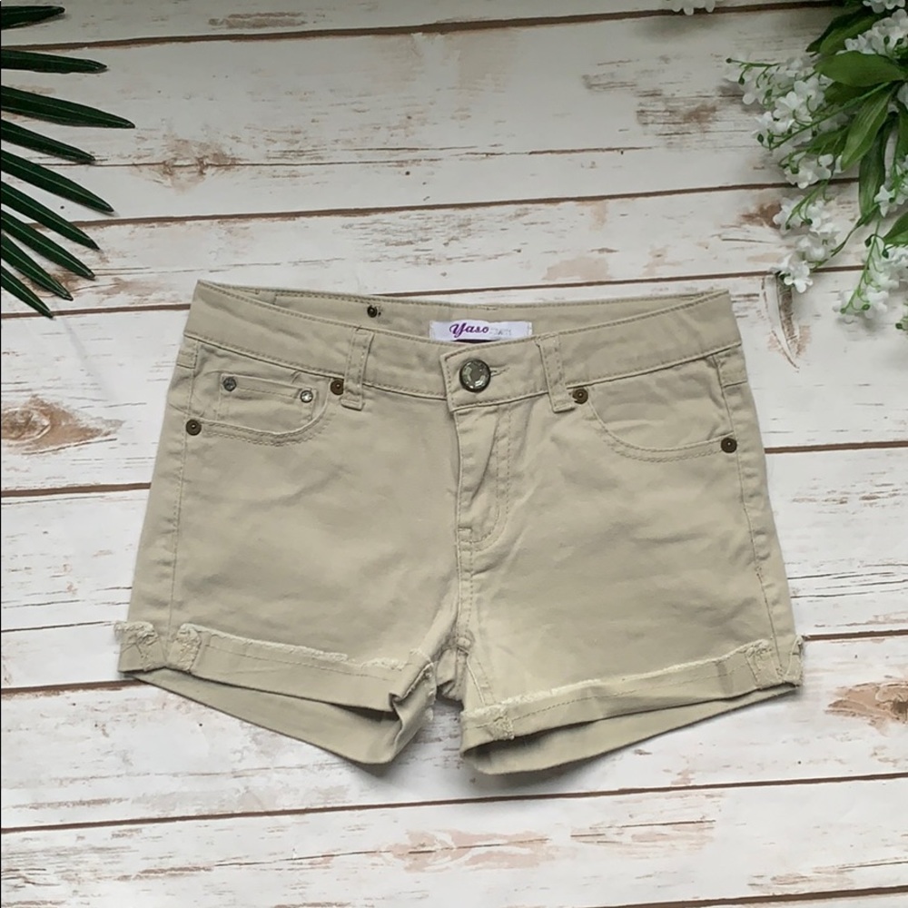 Yaso Jeans Girl Denim Khaki Cuffed Shorts Size 14